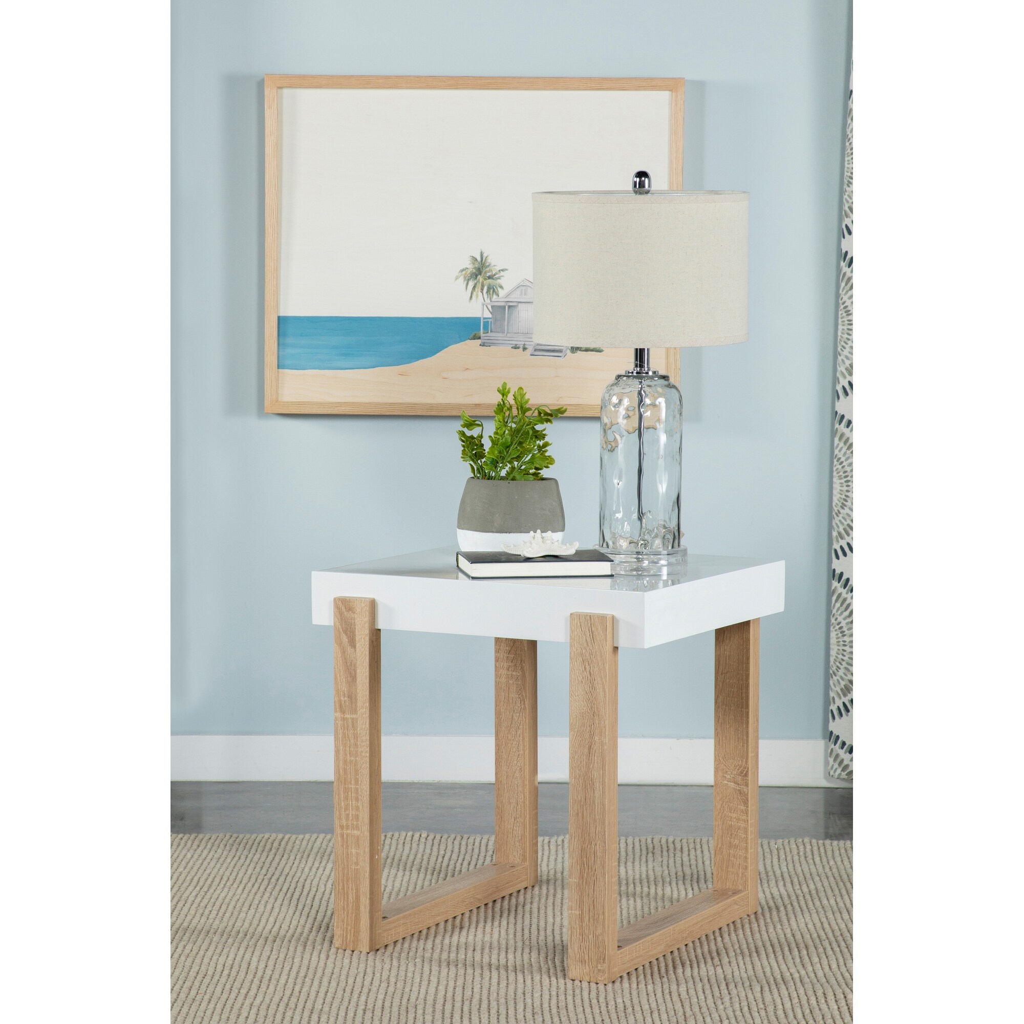 Coaster Furniture Pala White High Gloss and Natural Rectangular End Table - Mycitystee