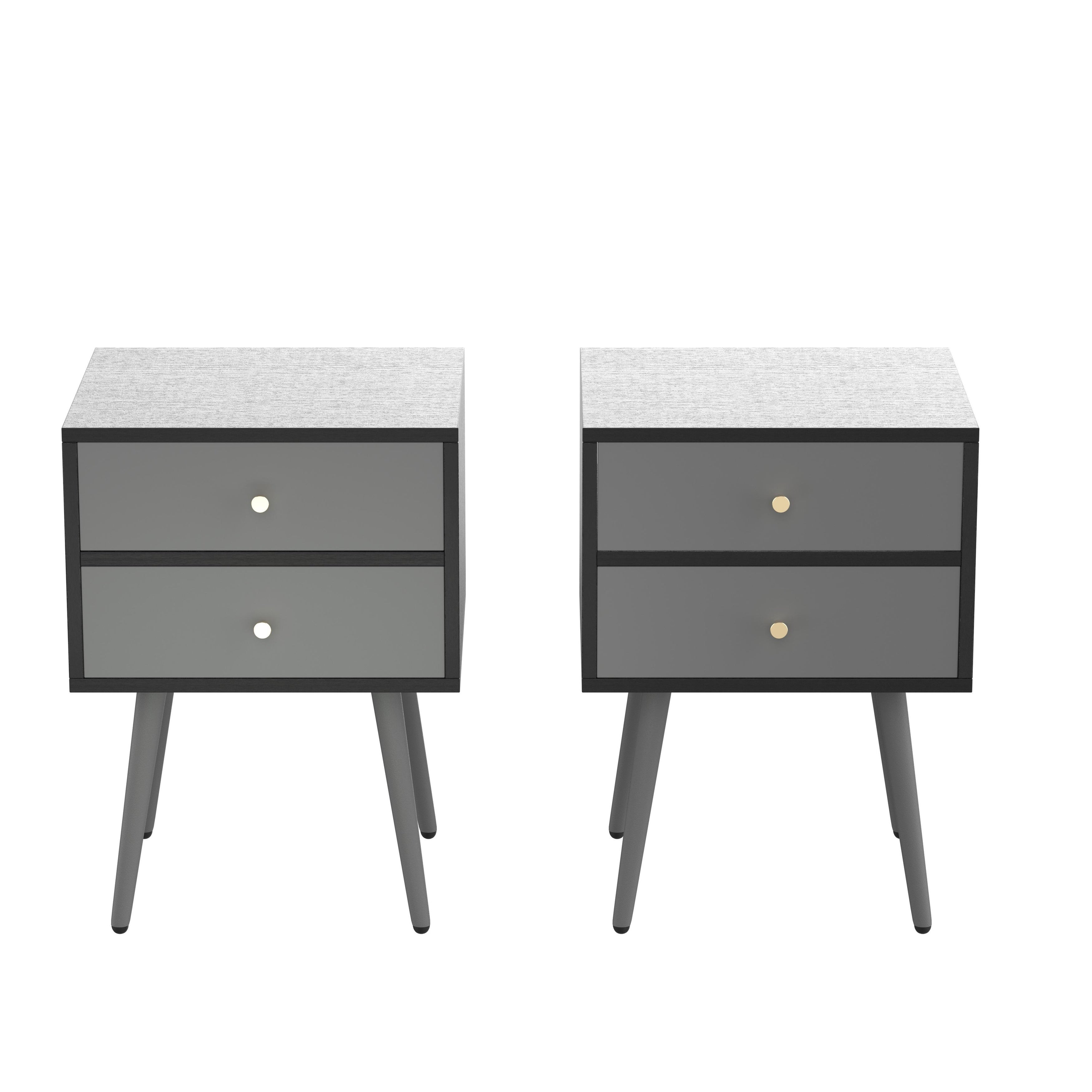 Set of 2 Modern Bedside Tables， Nightstand with Storage Drawer Chic Sofa Table for Bedroom Living Room Office - Mycitystee
