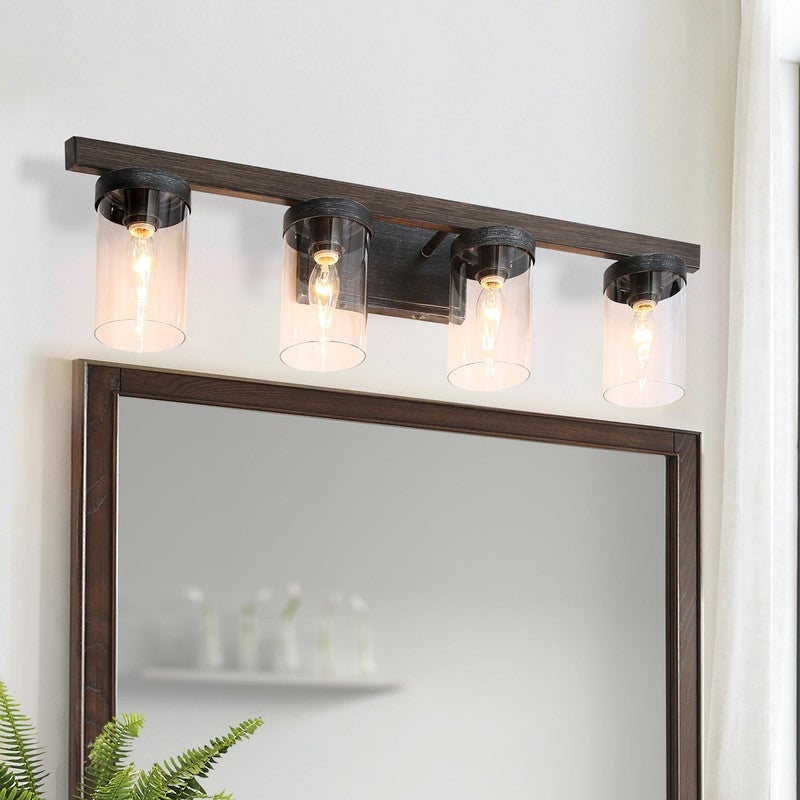 Fora Modern Farmhouse 4-light Wood Grain Vanity Lights Glass Wall Sconces - L28