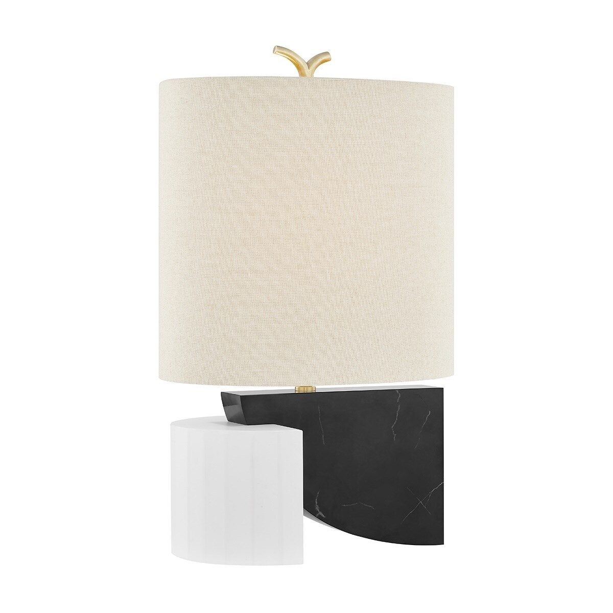 Hudson Valley Construct 1-Light Aged Brass Table Lamp with Beige Linen Shade - Mycitystee