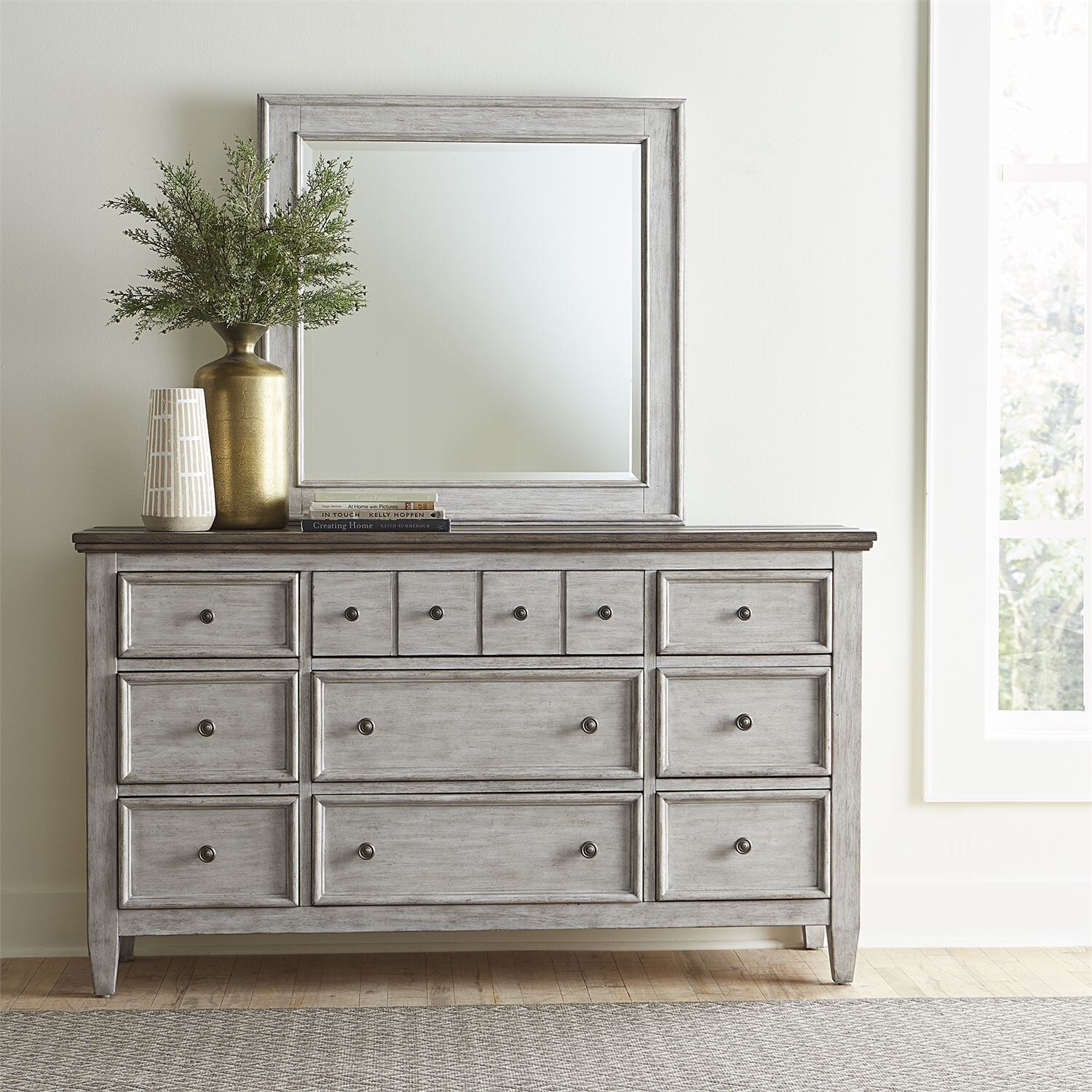 Heartland Antique White Tobacco Dresser and Mirror - - 28063920 - Mycitystee