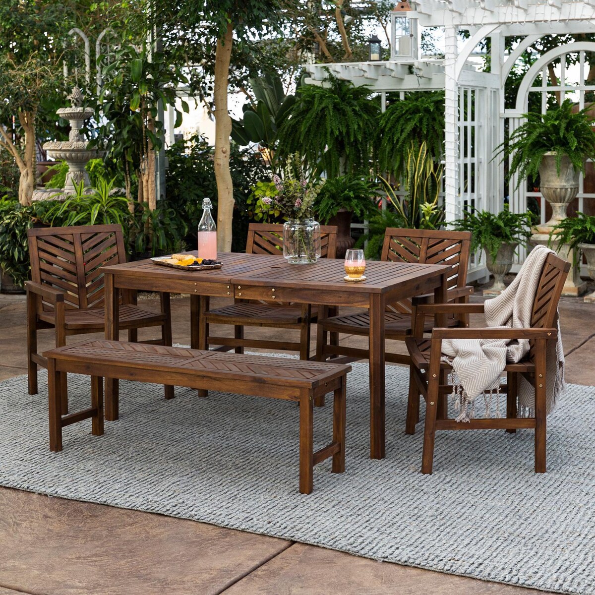 Ultimate Patio Wishlake 6 Piece Acacia Patio Dining Set W/ 60 X 32 Inch Rectangular Table - Mycitystee