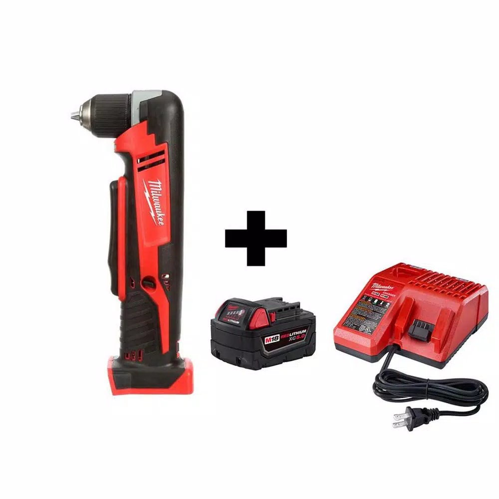Milwaukee M18 18-Volt Lithium-Ion Cordless 3/8 in. Right-Angle Drill with M18 Starter Kit with One 5.0 Ah Battery and Charger and#8211; XDC Depot - Mycitystee