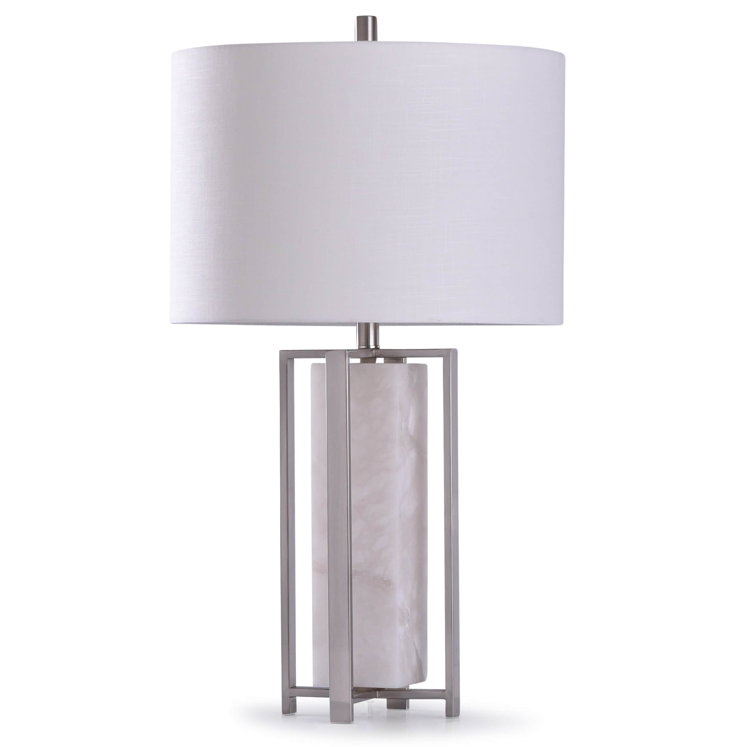 StyleCraft Abyaz Marble and Steel Open Square Framed Marble Table Lamp with White Drum Shade - Mycitystee