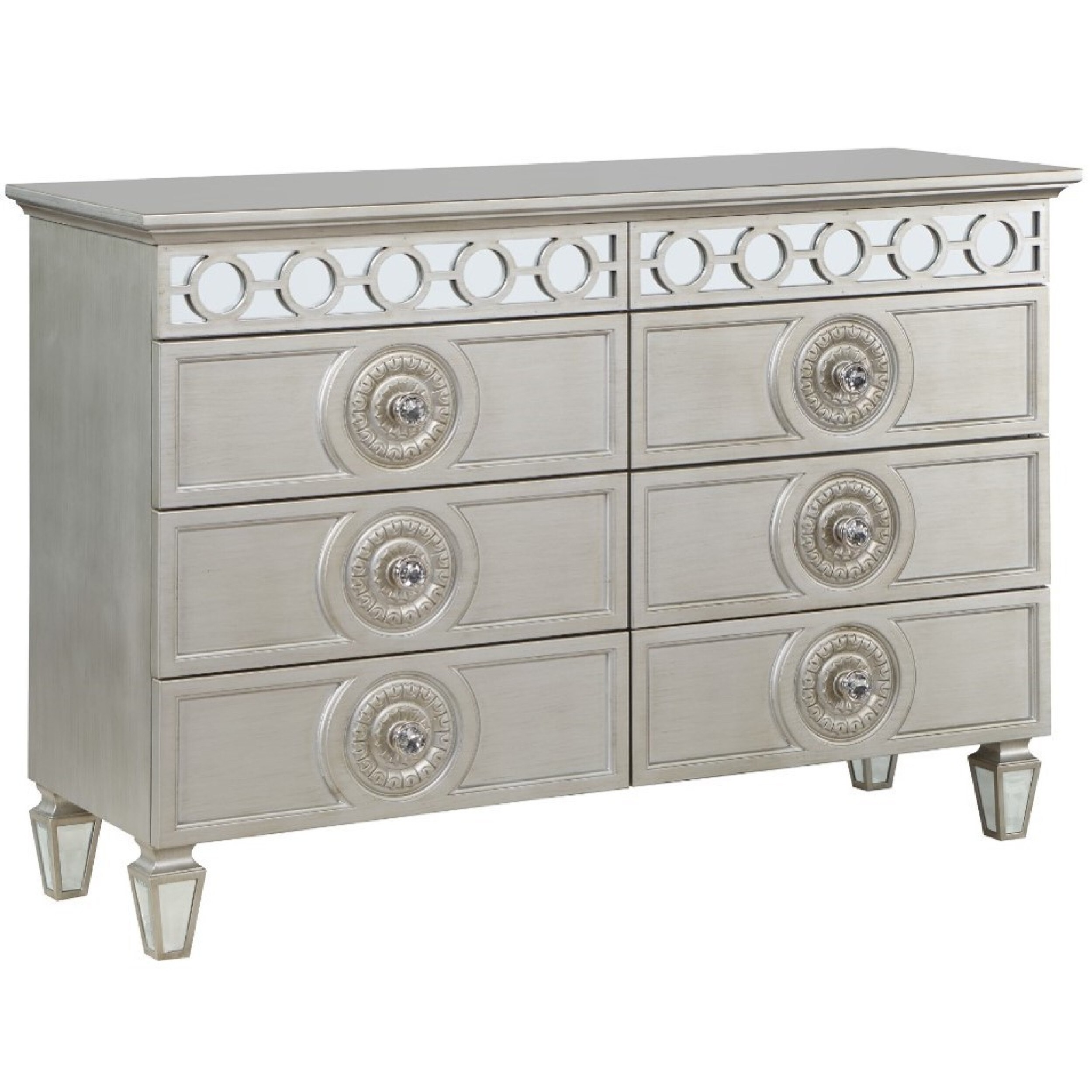 Nich 49 Inch Modern Side Dresser， 6 Drawers， Round Knobs， Wood， Silver - - 35936920 - Mycitystee