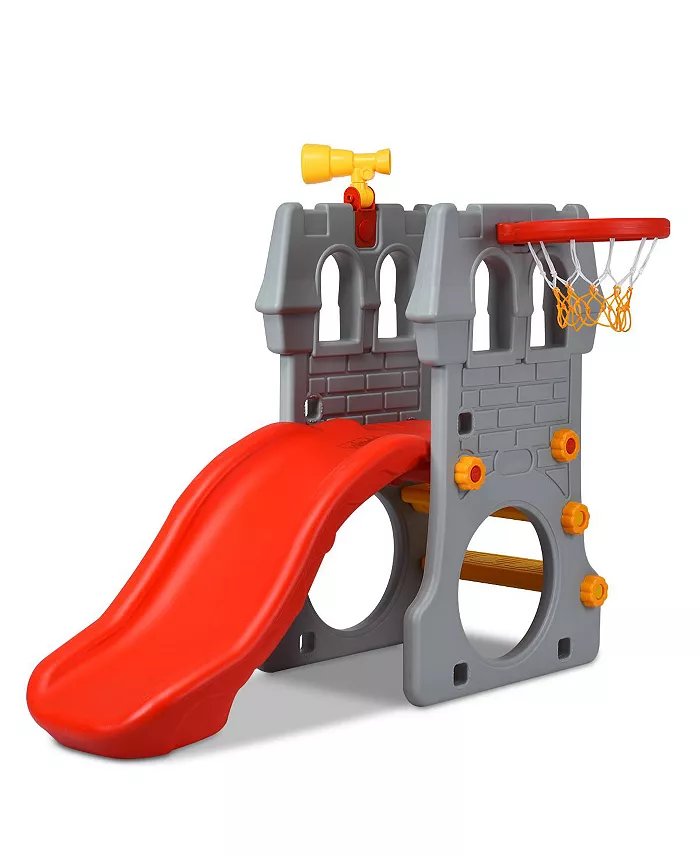 Costway Children Climber Slide Set w  Basketball Hoop and Telescope Toy Indoor Outdoor - Mycitystee
