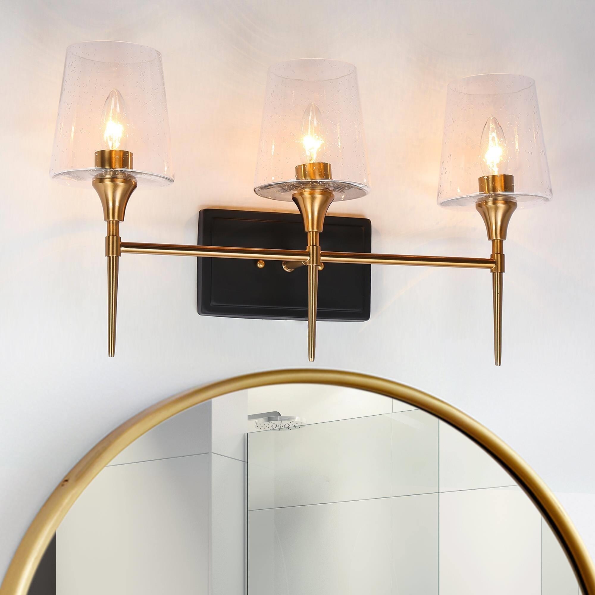 2/3-Light Modern Black Gold Bathroom Vanity Light Wine Glass Wall Sconces Lighting - Mycitystee