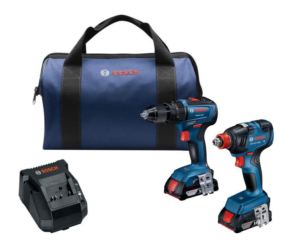 Bosch 18V 2-Tool Combo Kit with 1/2 Hammer Drill/Driver， Freak 1/4 and 1/2 Two-In-One Bit/Socket Impact Driver and Two 2Ah SlimPack Batteries - Mycitystee