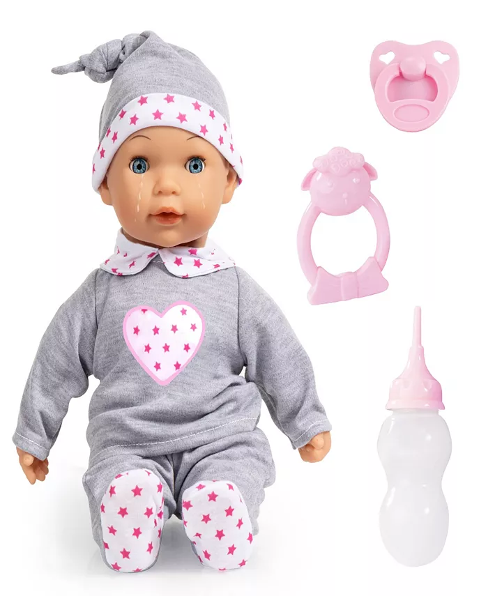Bayer Design Doll Grey， Pink， Hearts， Interactive Tears Baby - Mycitystee