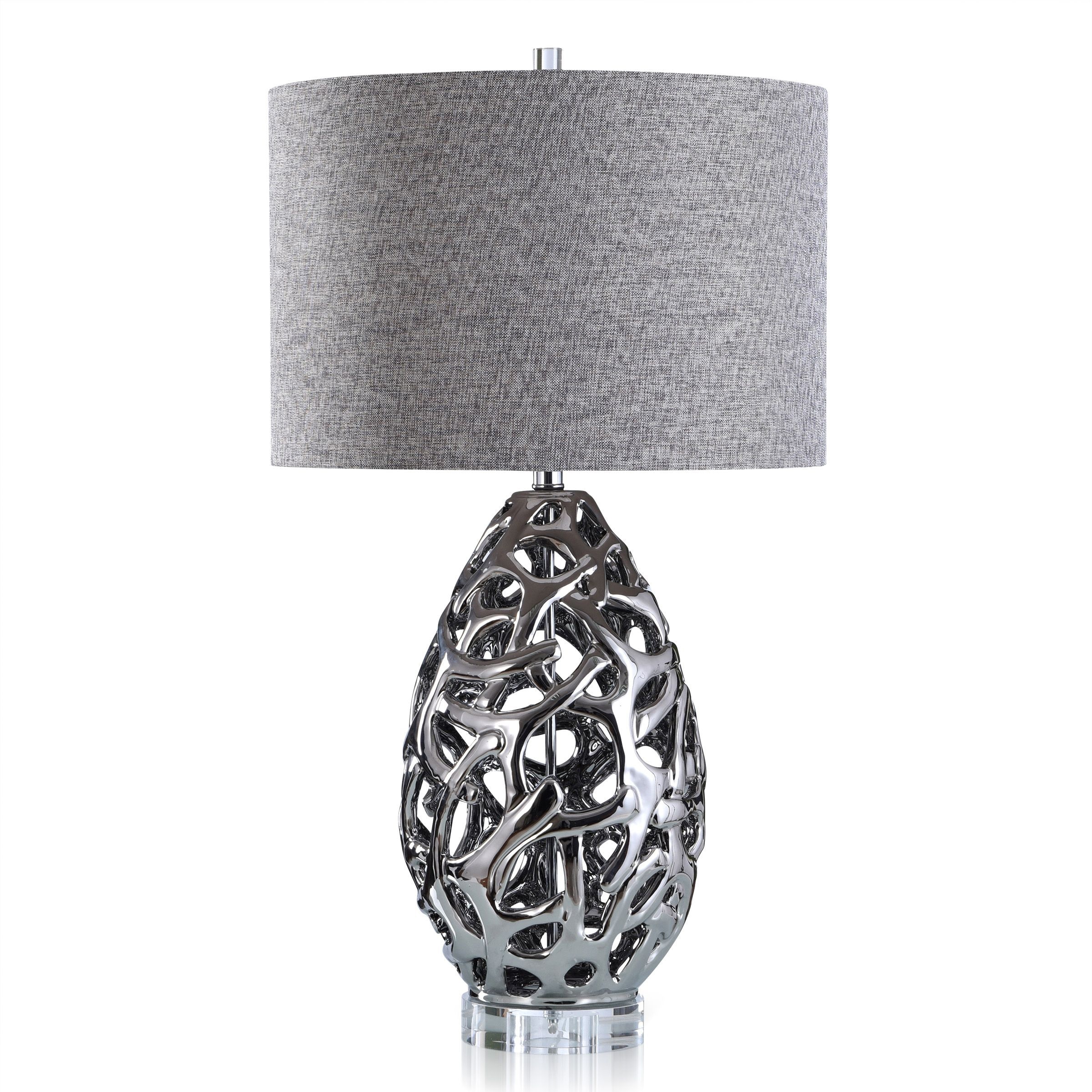 Caldonia Table Lamp - Silver Finish On Ceramic Body With Crystal Base - 18