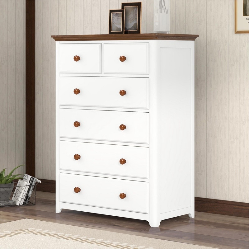Rustic Wooden Chest with 6 Drawers， Storage Cabinet for Bedroom， Modern Dresser Side Table - - 37970596 - Mycitystee