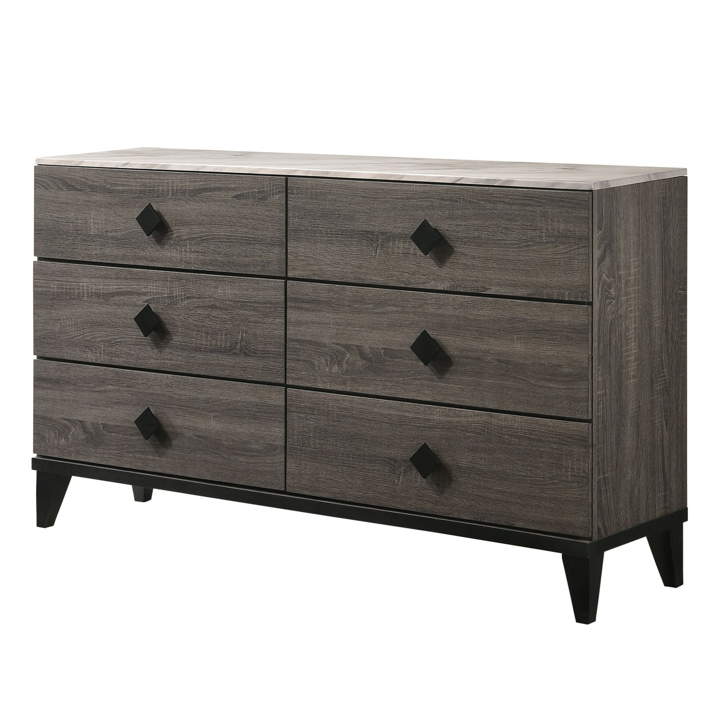6 Drawer Wooden Dresser with Diamond Metal Knobs， Gray and Black - - 31599818 - Mycitystee
