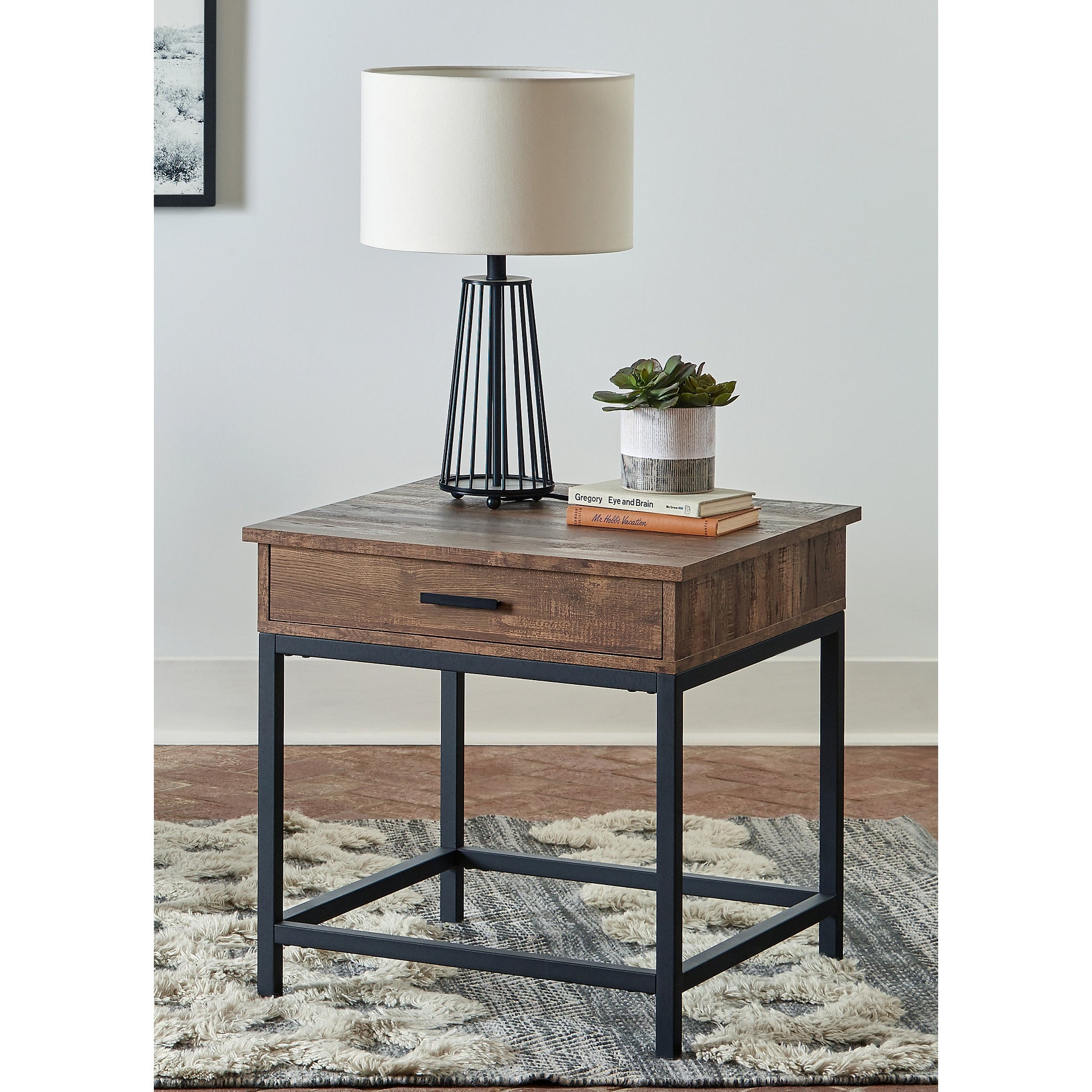 Buckner Brown Oak and Sandy Black End Table - Mycitystee