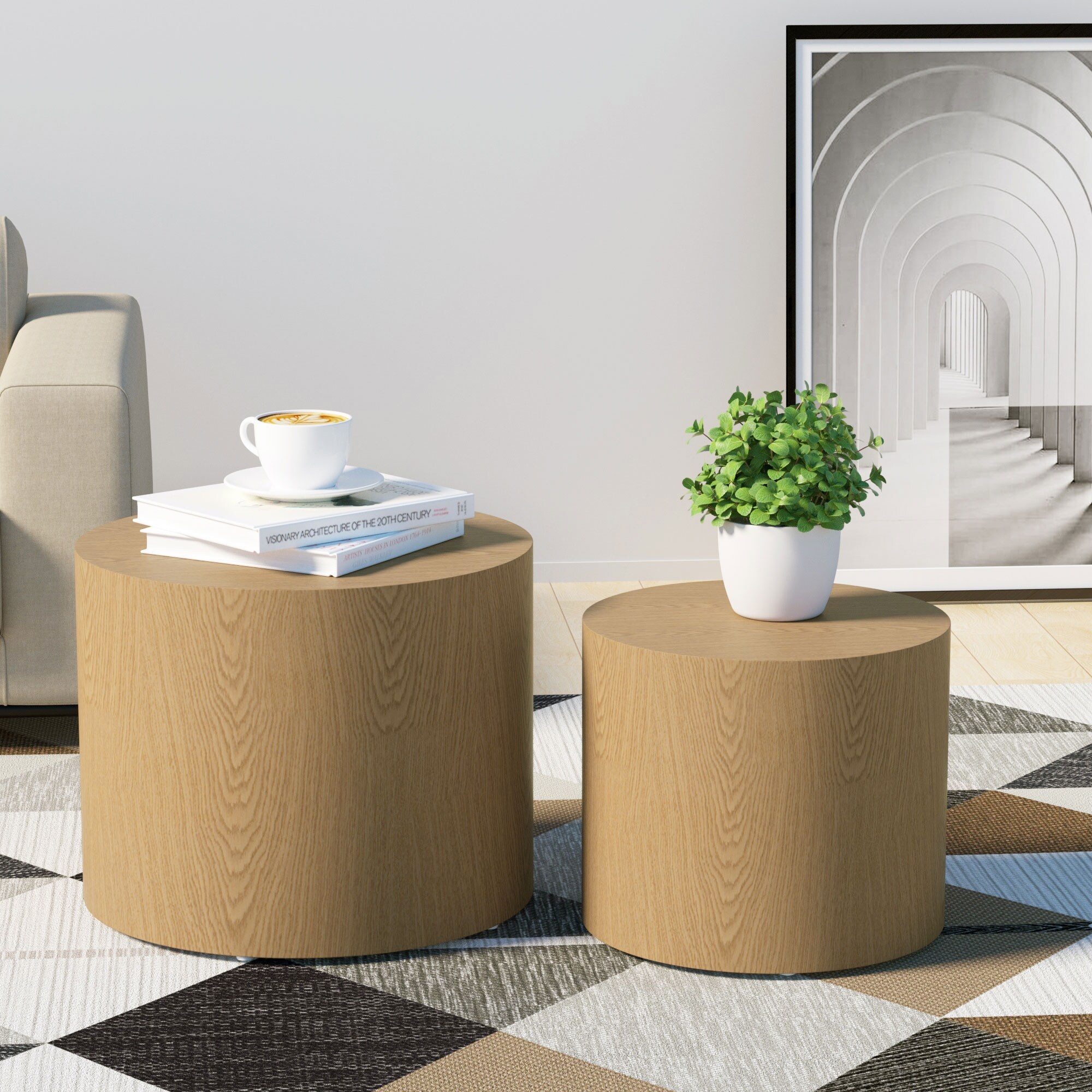 MDF with veneer side table/coffee table/end table/nesting table set of 2，for living room，office，bedroom - Mycitystee