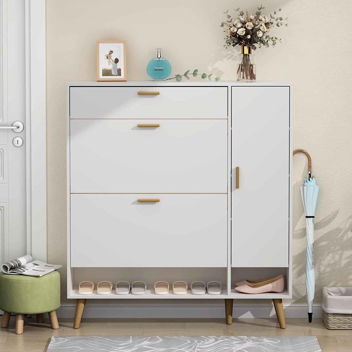 Free Standing Shoes Storage Organizer Cabinet with 3 Flip Drawers - - 37926093 - Mycitystee