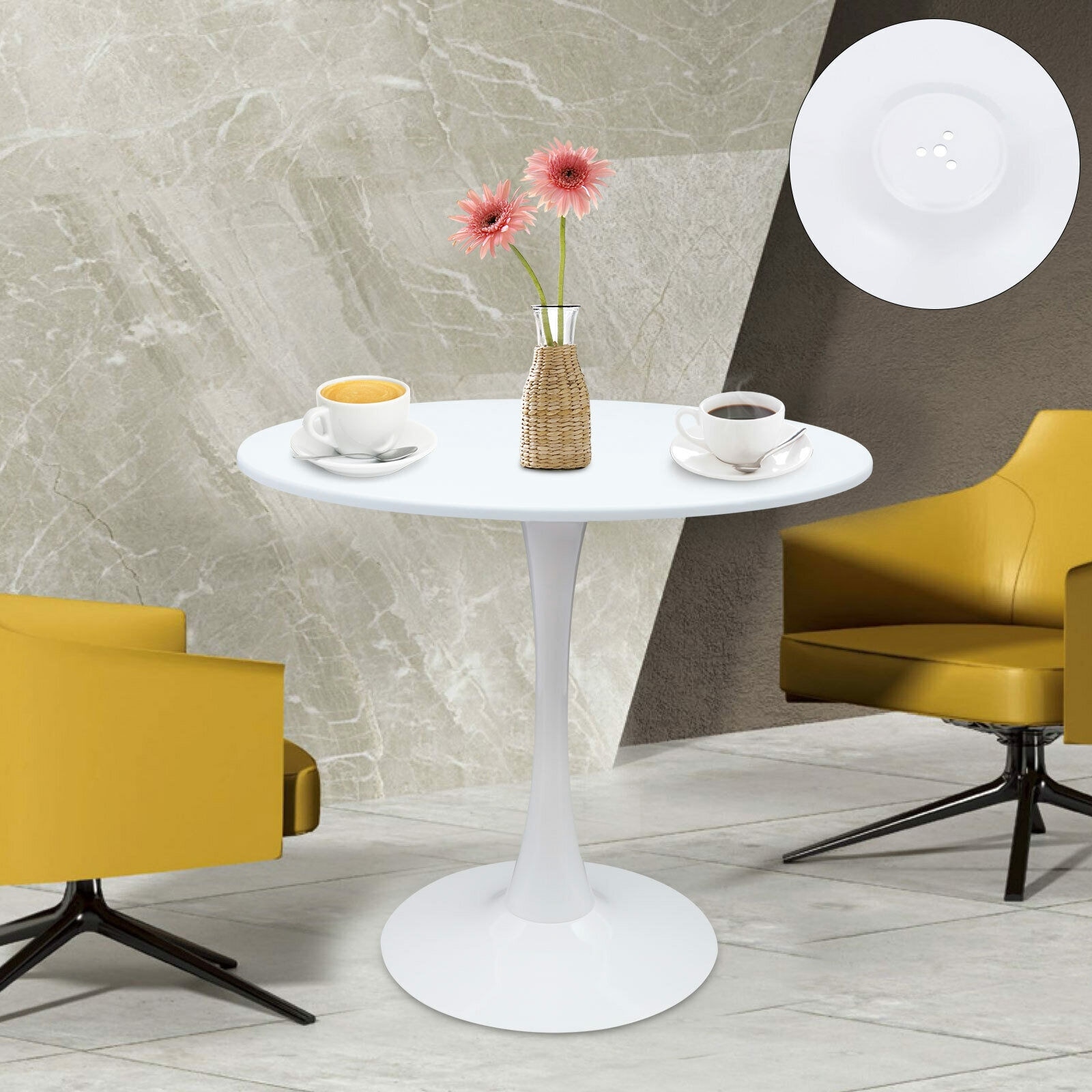 Side Table Round End Table Modern Home White Coffee Table - 31.5 * 28.7 * 19.7inch - Mycitystee