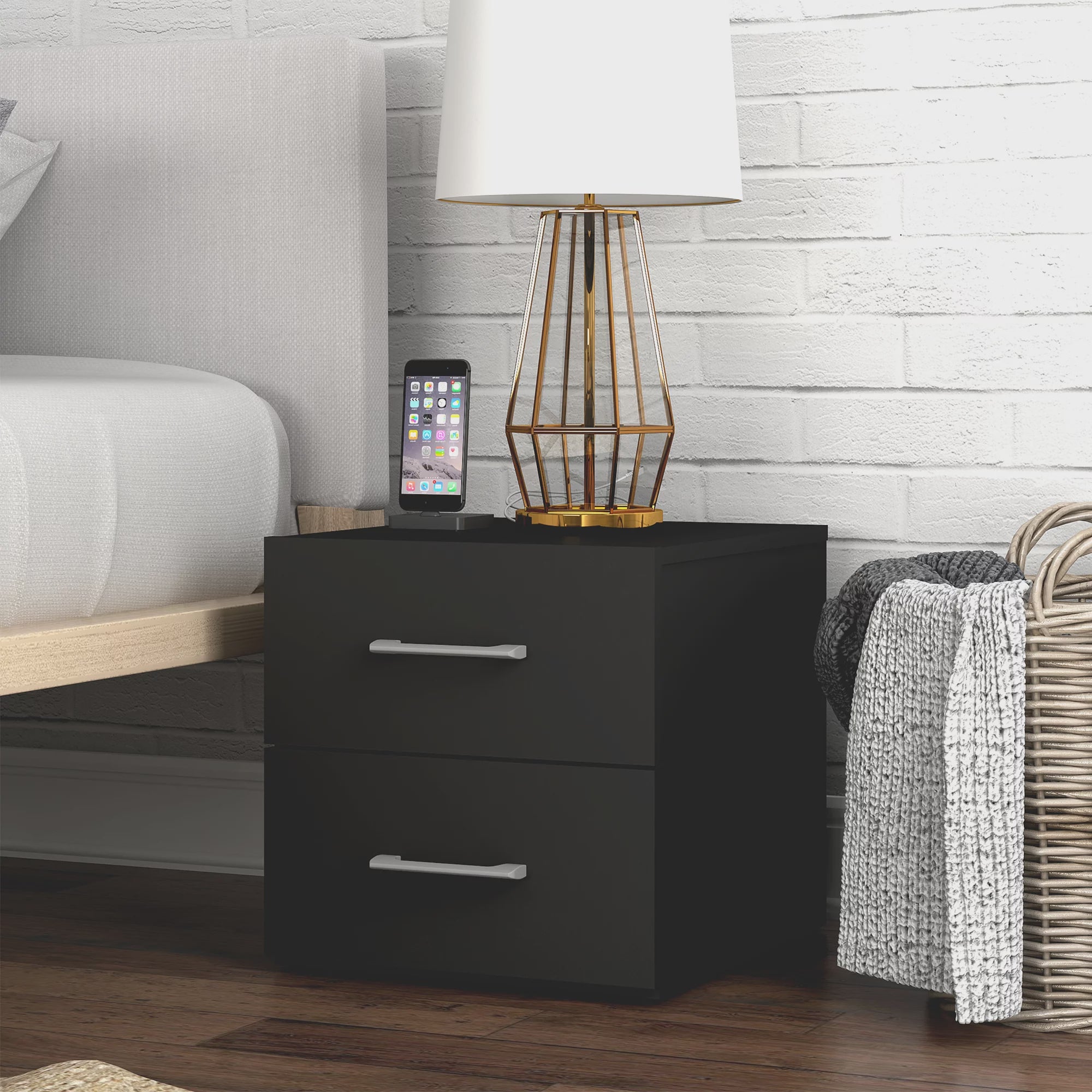 Lundy Low Profile Nightstand with USB， Black， byLiving Essentials - Mycitystee