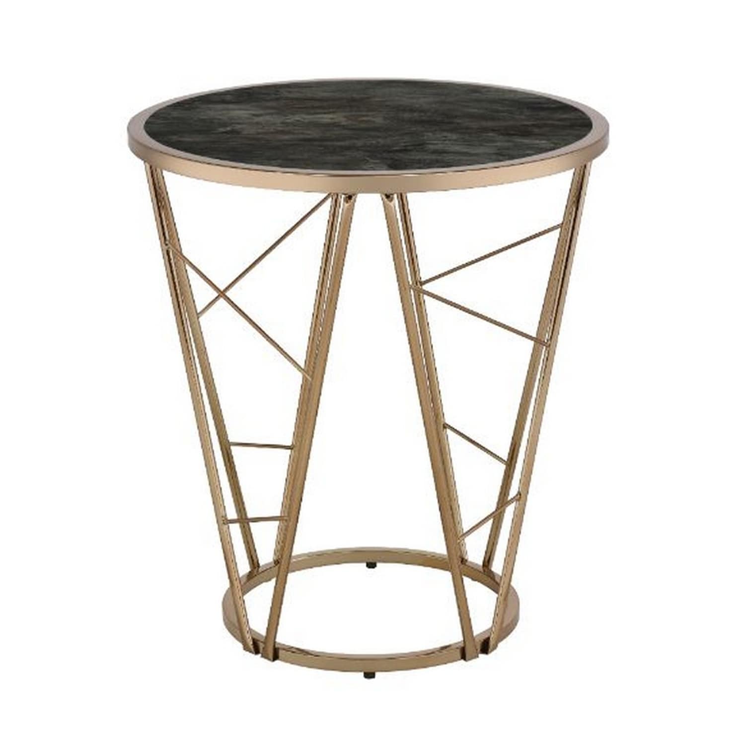 End Table with Glass Top and Geometric Frame， Black and Gold - Mycitystee