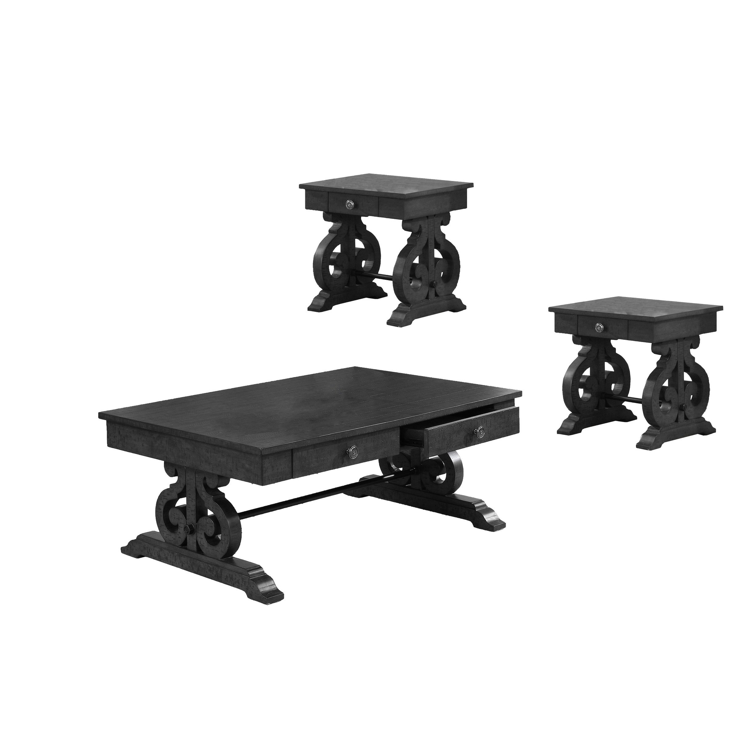 Best Quality Furniture 3-Piece Dark Grey Coffee Table Set with 2 End Tables - Mycitystee