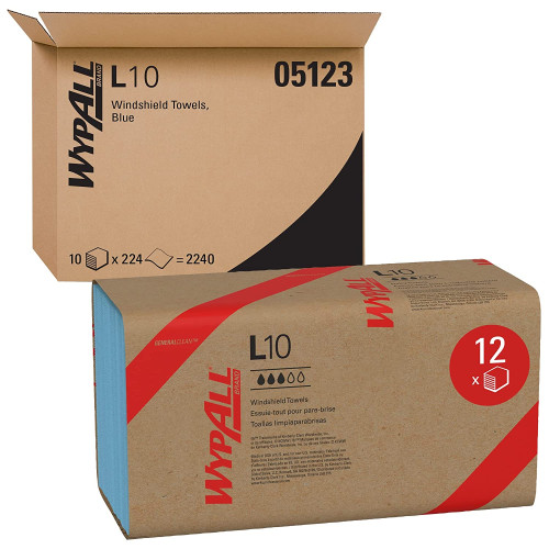 WypAll L10 Windshield Towels， 1-Ply， 9.1 x 10.25， Light Blue， 224/Pack， 10 Packs/Carton (05123) - Mycitystee