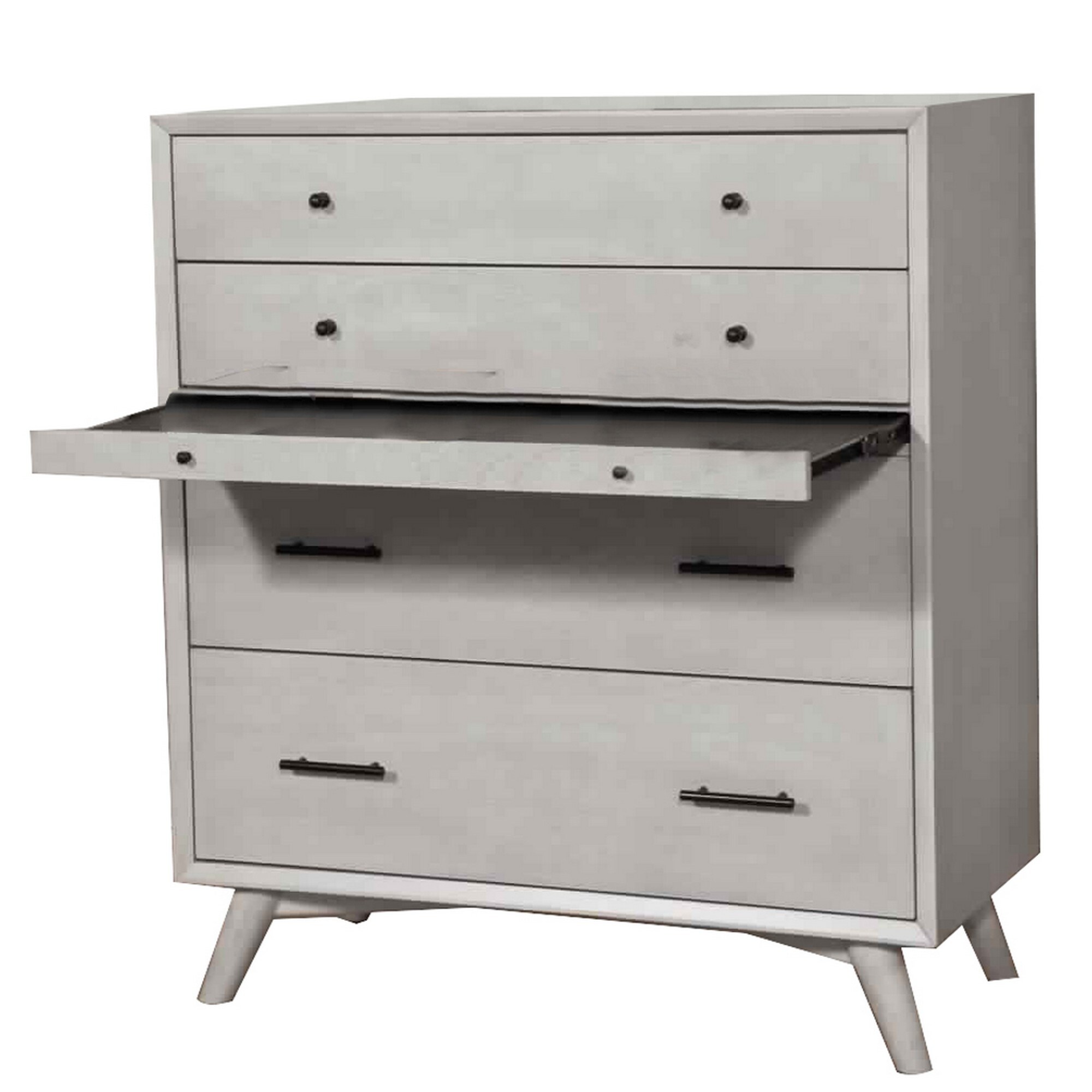4 Drawer Mid Century Modern Wooden Chest with Pull Out Tray， Gray - - 31992897 - Mycitystee