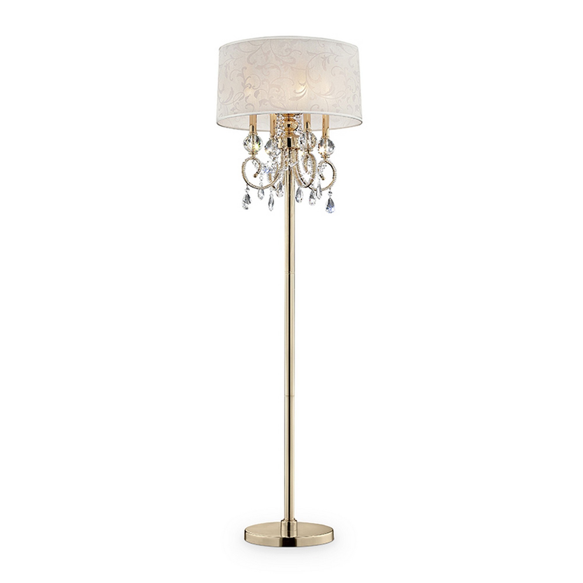 Floor Lamp with Crystal Accent and Baroque Printed Shade， Gold - Mycitystee