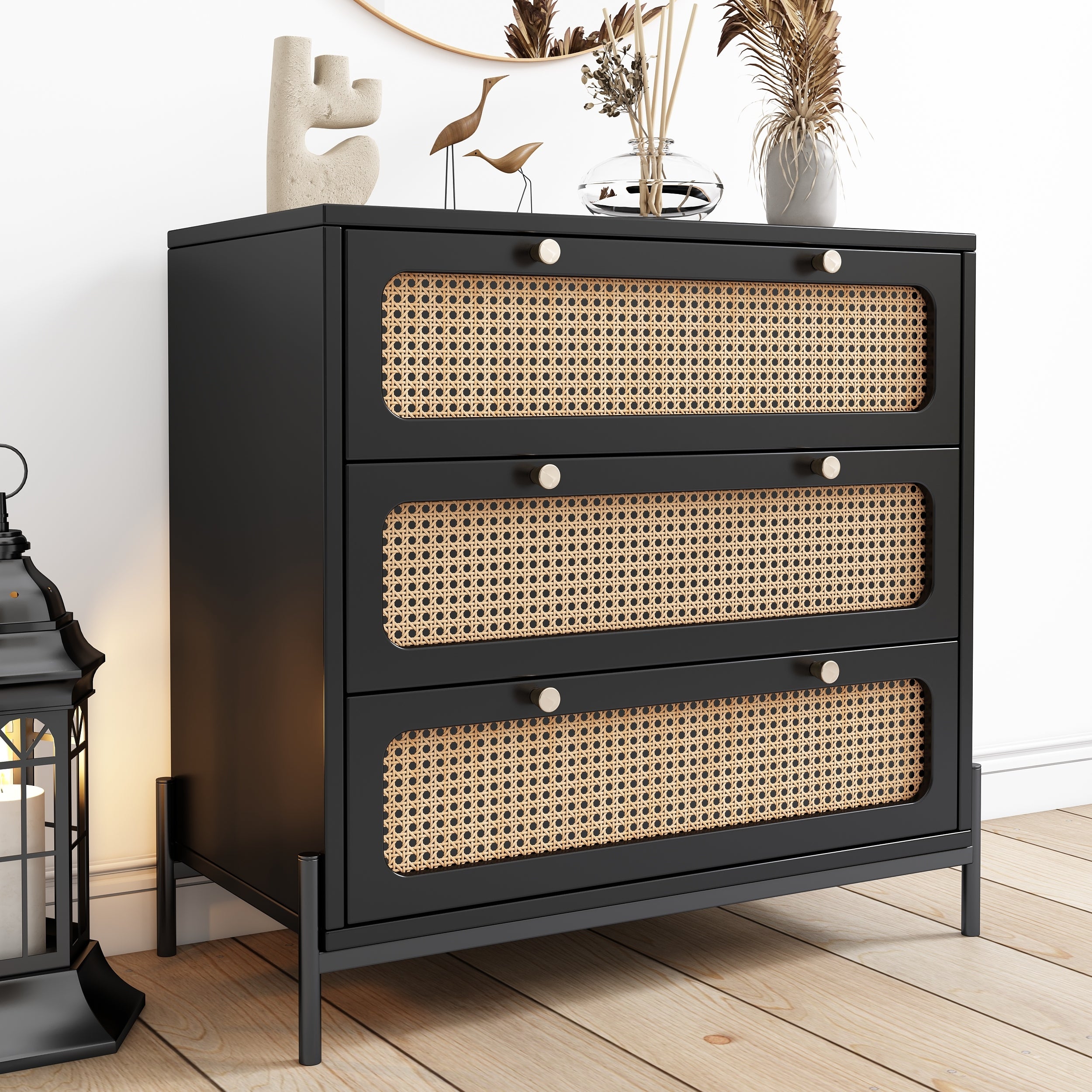 Rattan Wood Closet 3-Drawer Chest - - 37953529 - Mycitystee