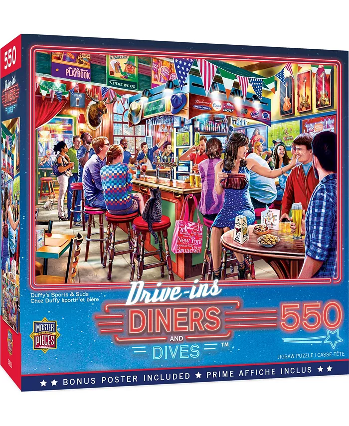 MasterPieces Puzzles Drive-Ins， Diners Dives - Duffy's Sports Suds 550 Piece Puzzle - Mycitystee