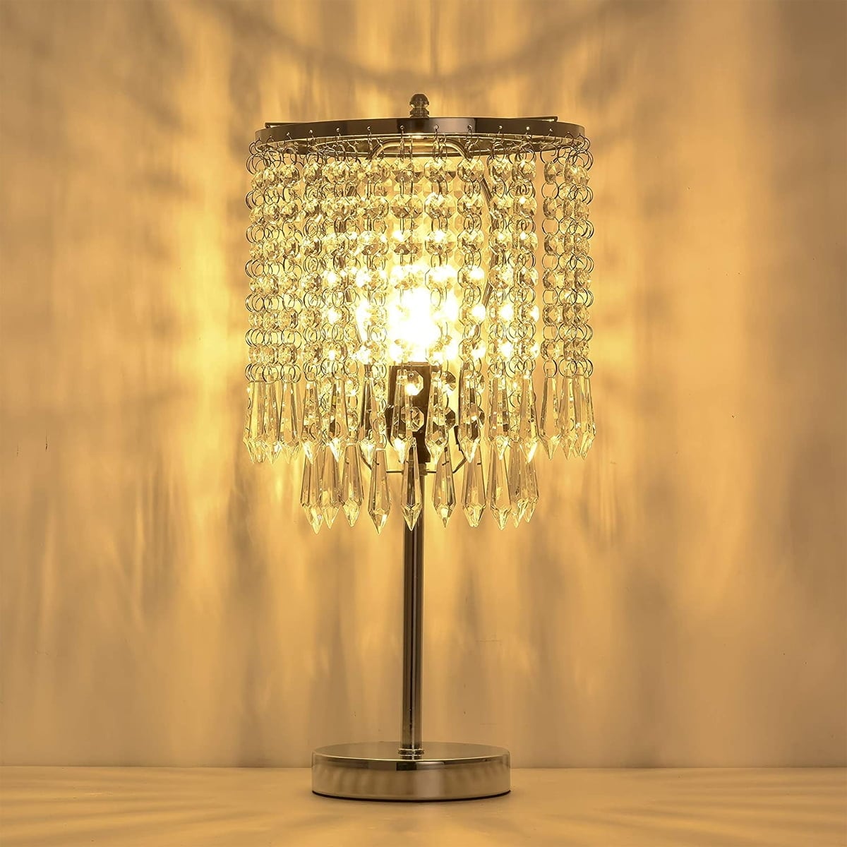 16.5''H Chrome Nightstand Crystal Table Lamp， Elegant Desk Lamp (Bulb NOT Include） - Mycitystee