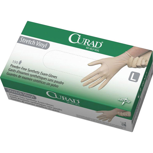 Curad Stretch Vinyl Exam Gloves， Powder-Free， Large， 150/Box (6CUR9226) - Mycitystee