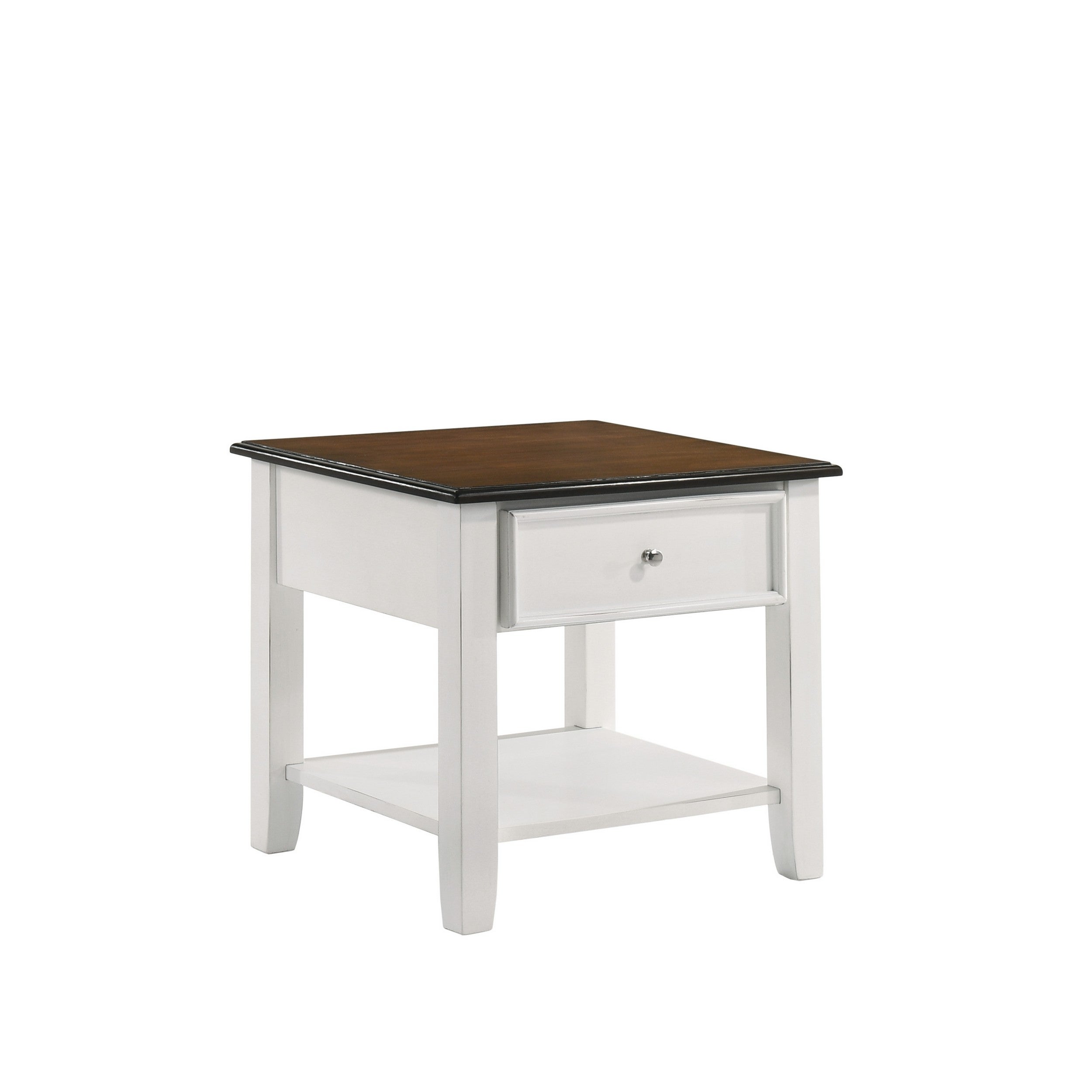 Fred 24 Inch Side End Table， Natural Brown and White Wood Frame， 1 Drawer - Mycitystee