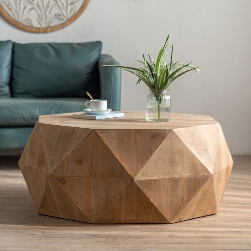 Modern Geometric Coffee Table for Living Room， Three-dimensional Embossed Pattern Design Sofa Table Cocktail Table - Mycitystee
