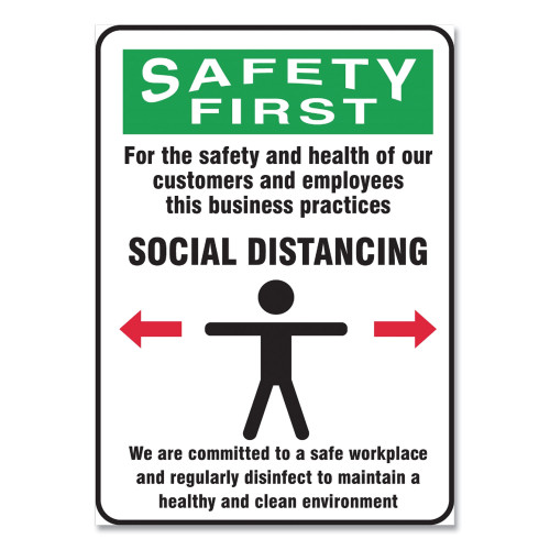Accuform Social Distance Signs， Wall， 10 x 14， Customers and Employees Distancing Clean Environment， Humans/Arrows， Green/White， 10/PK (MGNG908VPESP) - Mycitystee
