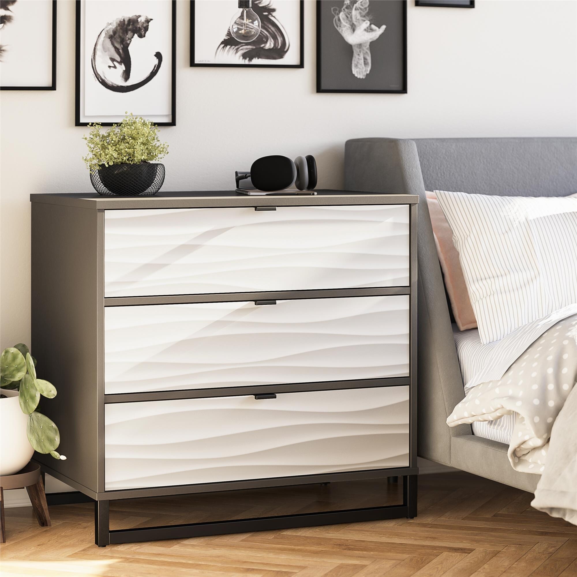 Ameriwood Home Fulton Waves with Graphite 3 Drawer Dresser - - 36292191 - Mycitystee