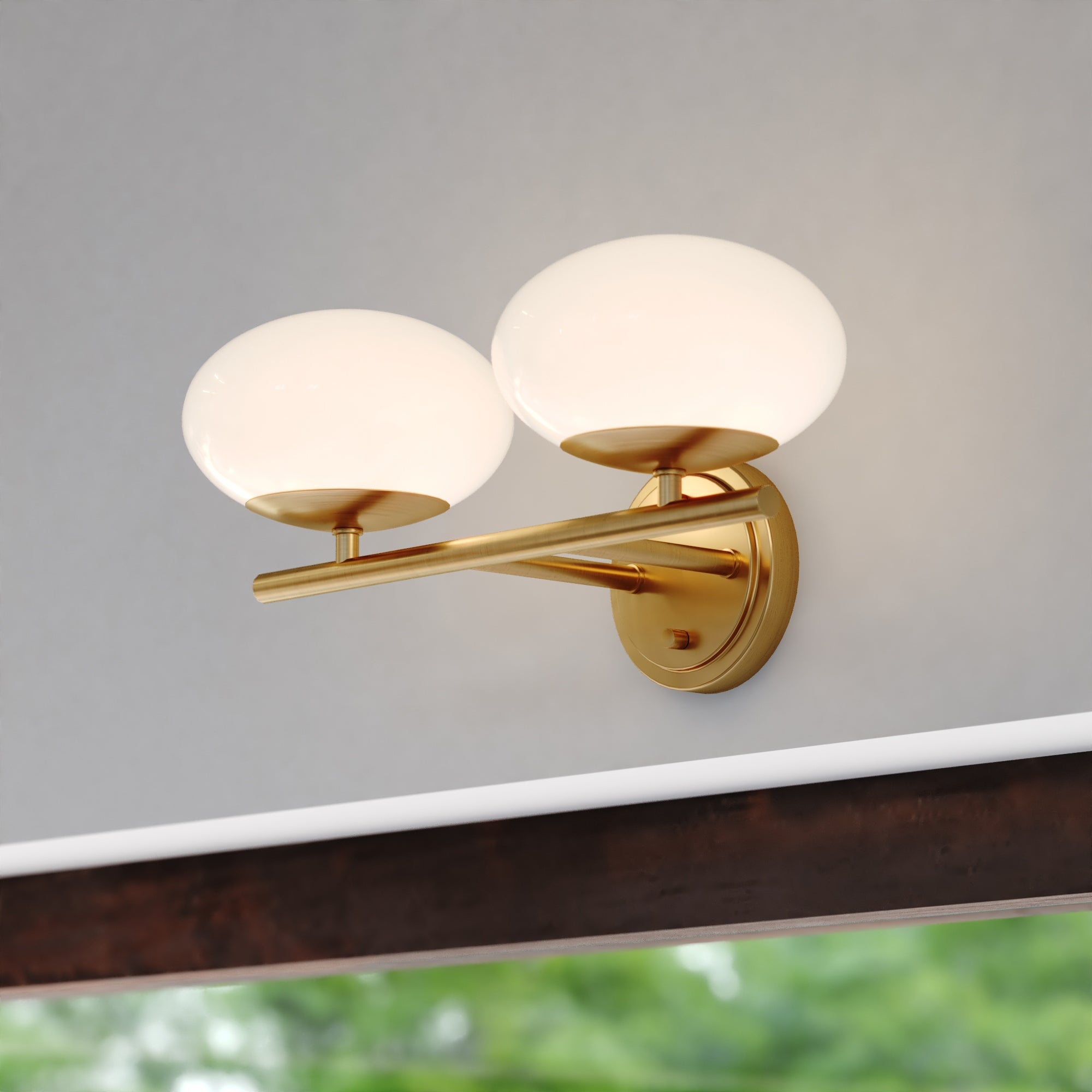 Sloane LED Gold Satin Brass Mid-Century Modern Bathroom Vanity Wall Fixture with White Glass Globes - Mycitystee
