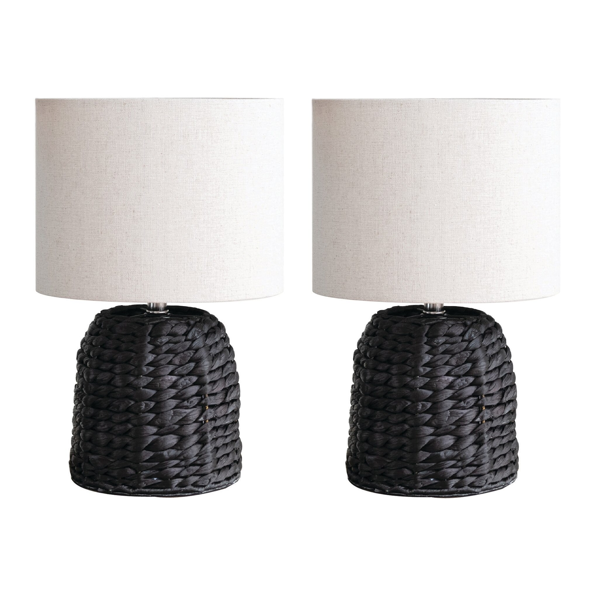 Woven Water Hyacinth Table Lamp with Linen Shade - Mycitystee