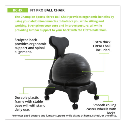 Champion Sports FitPro Ball Chair， Supports Up to 200 lb， Gray (BCHX) - Mycitystee