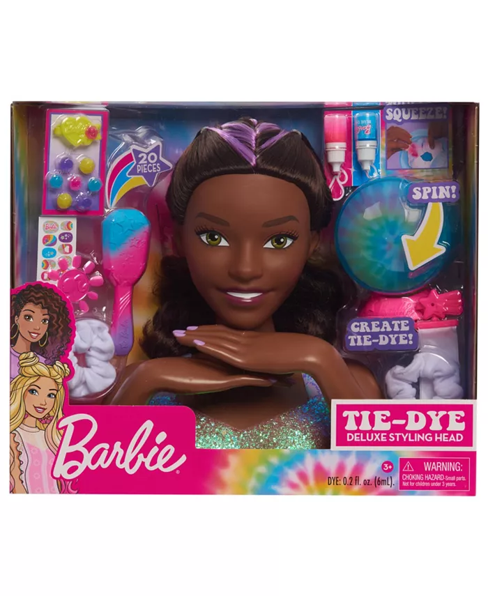 Barbie Tie-Dye Deluxe Styling Head， Dark Brown Hair， Includes 2 Non-Toxic Dye Colors - Mycitystee