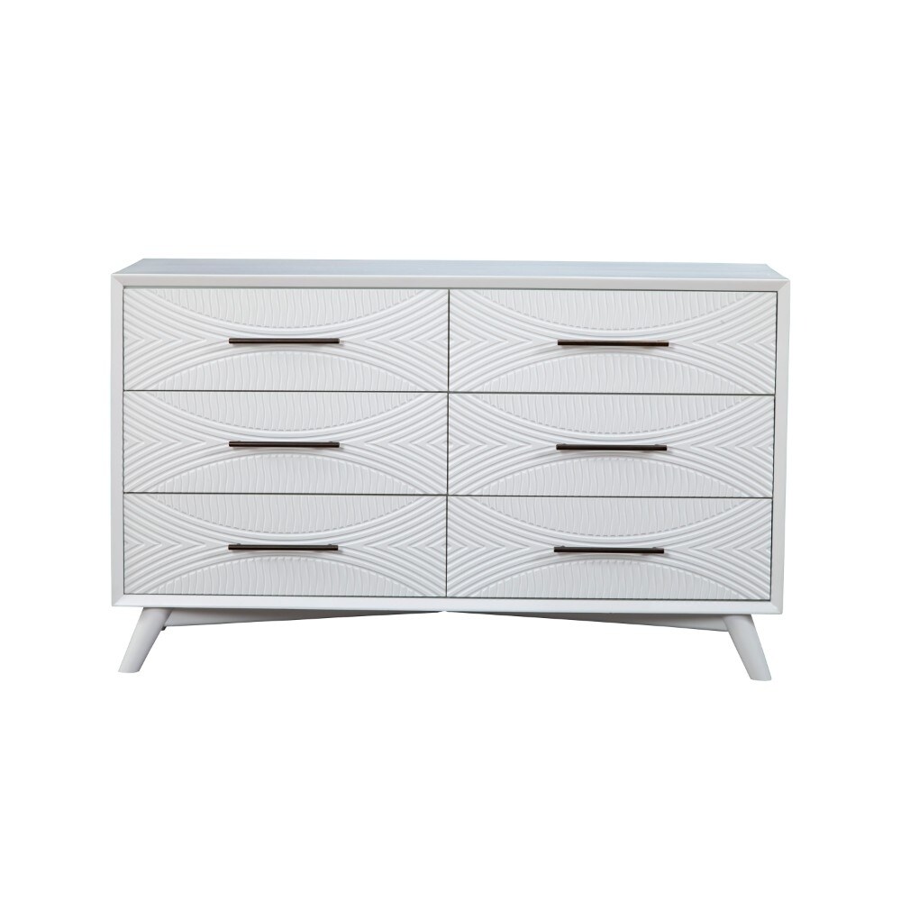 Six Drawers Mahogany Wood Dresser with Splayed Legs， White - - 25768789 - Mycitystee