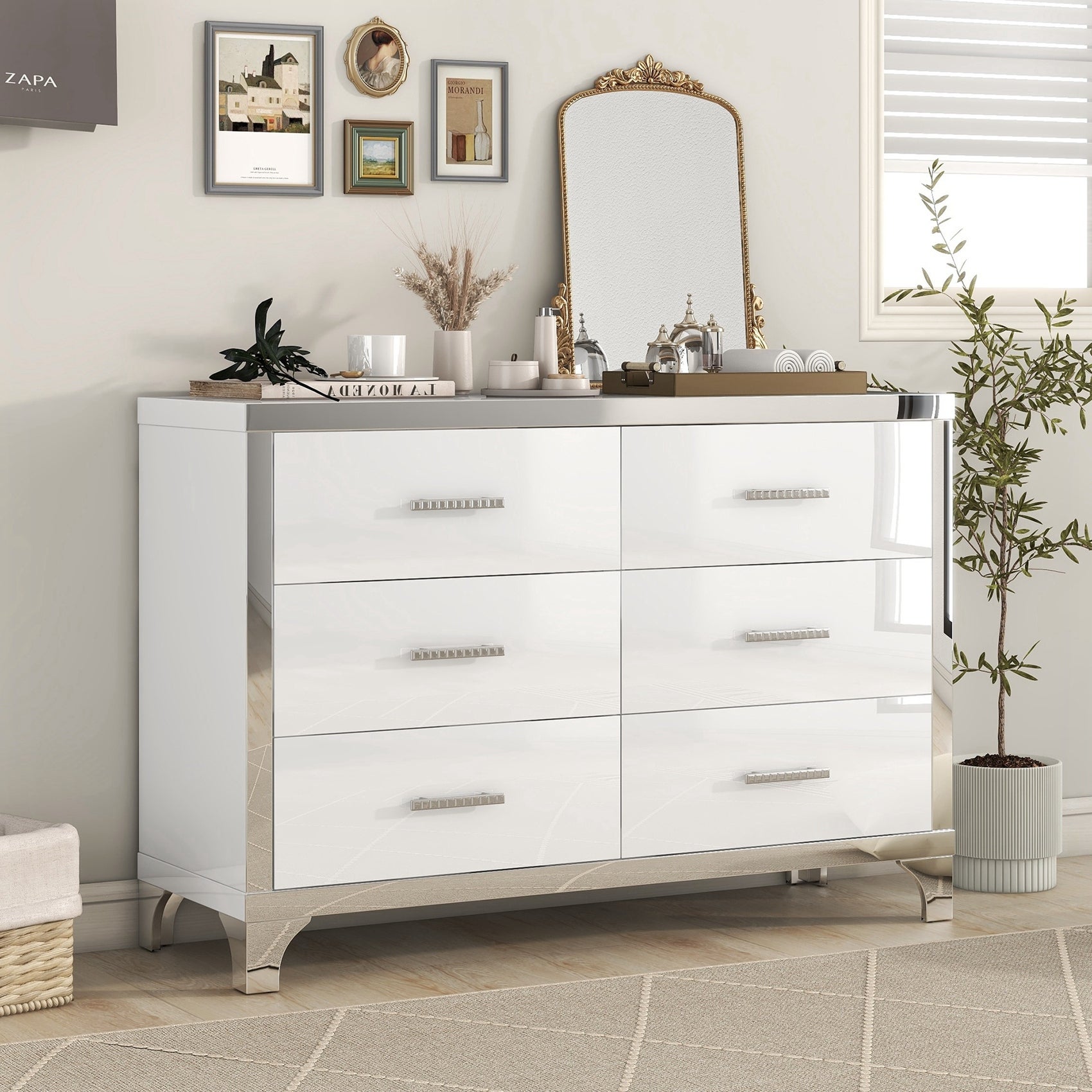High Gloss Dresser with Metal Handle - - 37961478 - Mycitystee