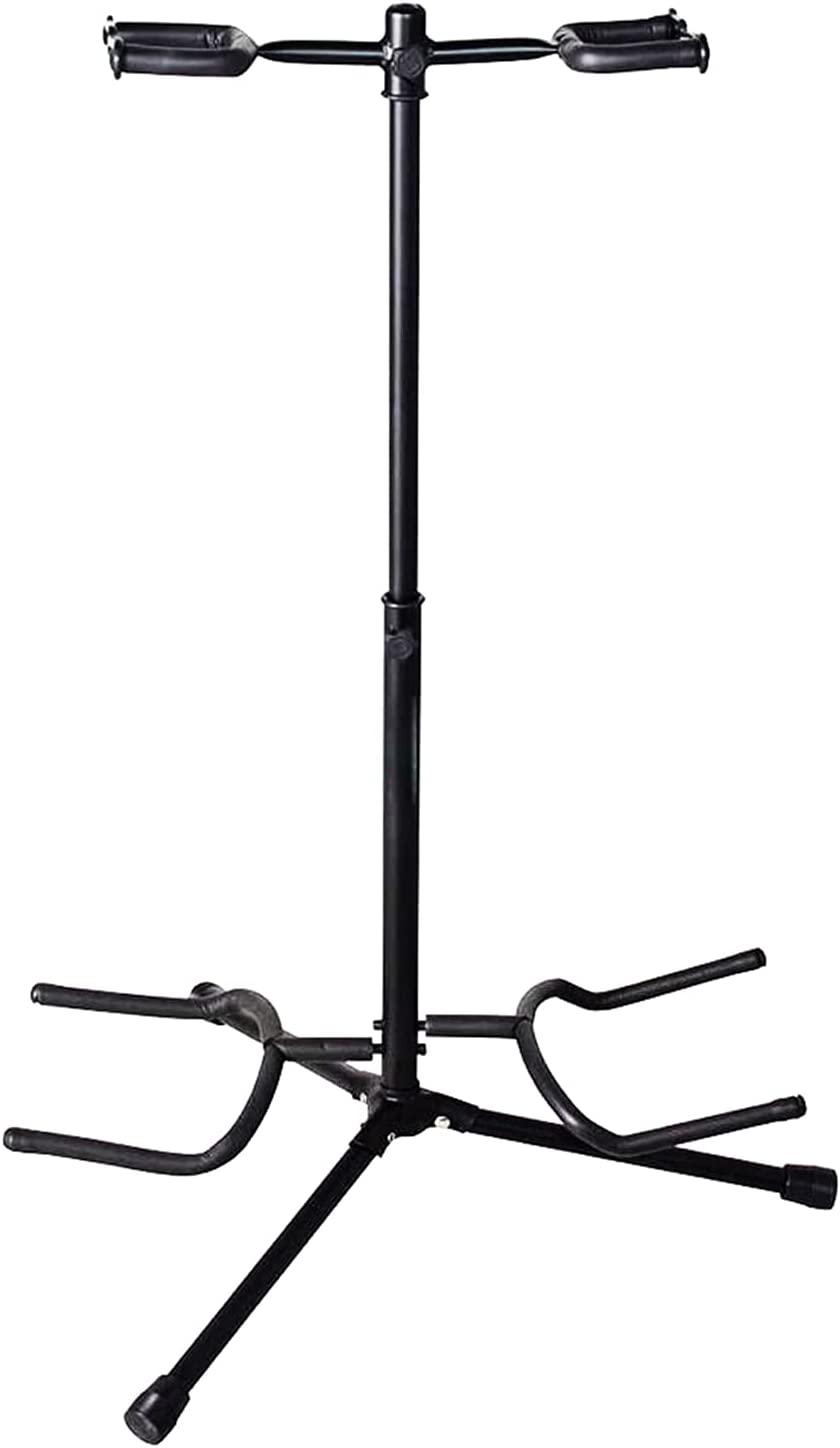 5 Core Guitar Stand Black | Durable Double Guitar Stand with Neck Holder| Universal Floor Stand for Acoustic Electric Guitars, Bass, Banjos| Metal Fol - Mycitystee