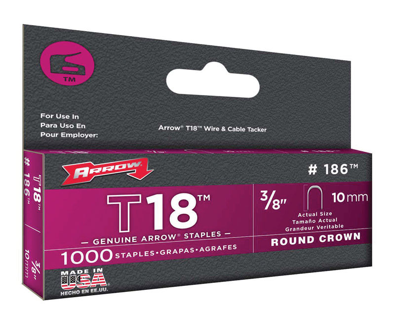 Arrow T18 3/16 in. W X 3/8 in. L 18 Ga. Round Crown Wire Staples 1000 pk - Mycitystee