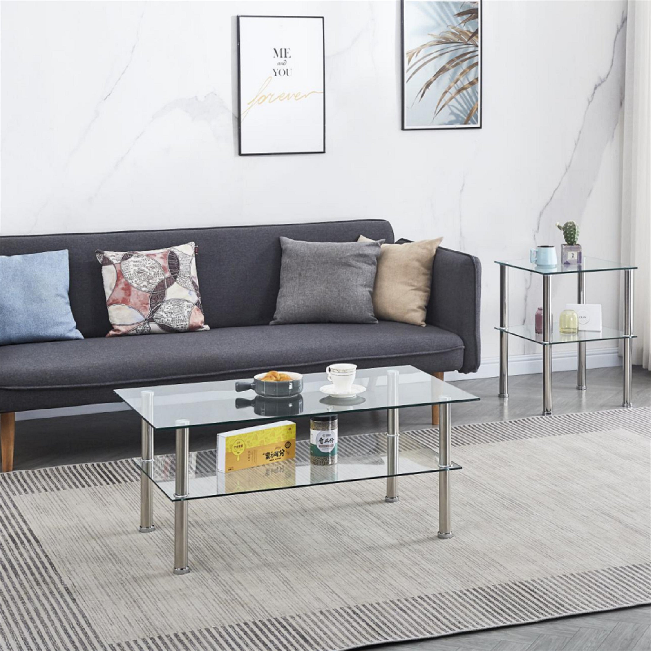 Clear Glass Coffee Table Tempered Glass Coffee Table for Living Room - Mycitystee