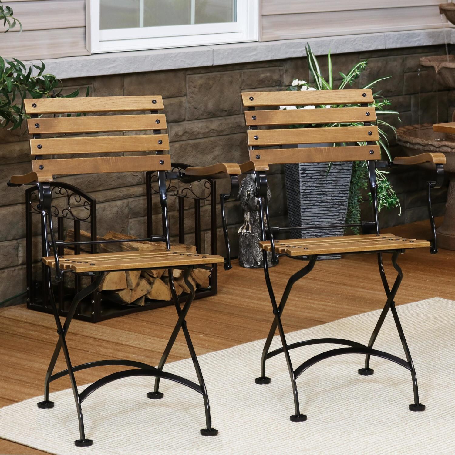 Ultimate Patio 2 Piece Essential European Chestnut Wooden Folding Bistro Armchair Set - Mycitystee
