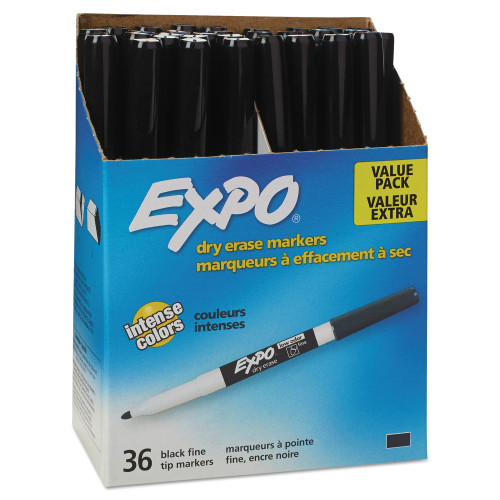 EXPO Low-Odor Dry-Erase Marker， Fine Bullet Tip， Black， 36/Box (1921062) - Mycitystee
