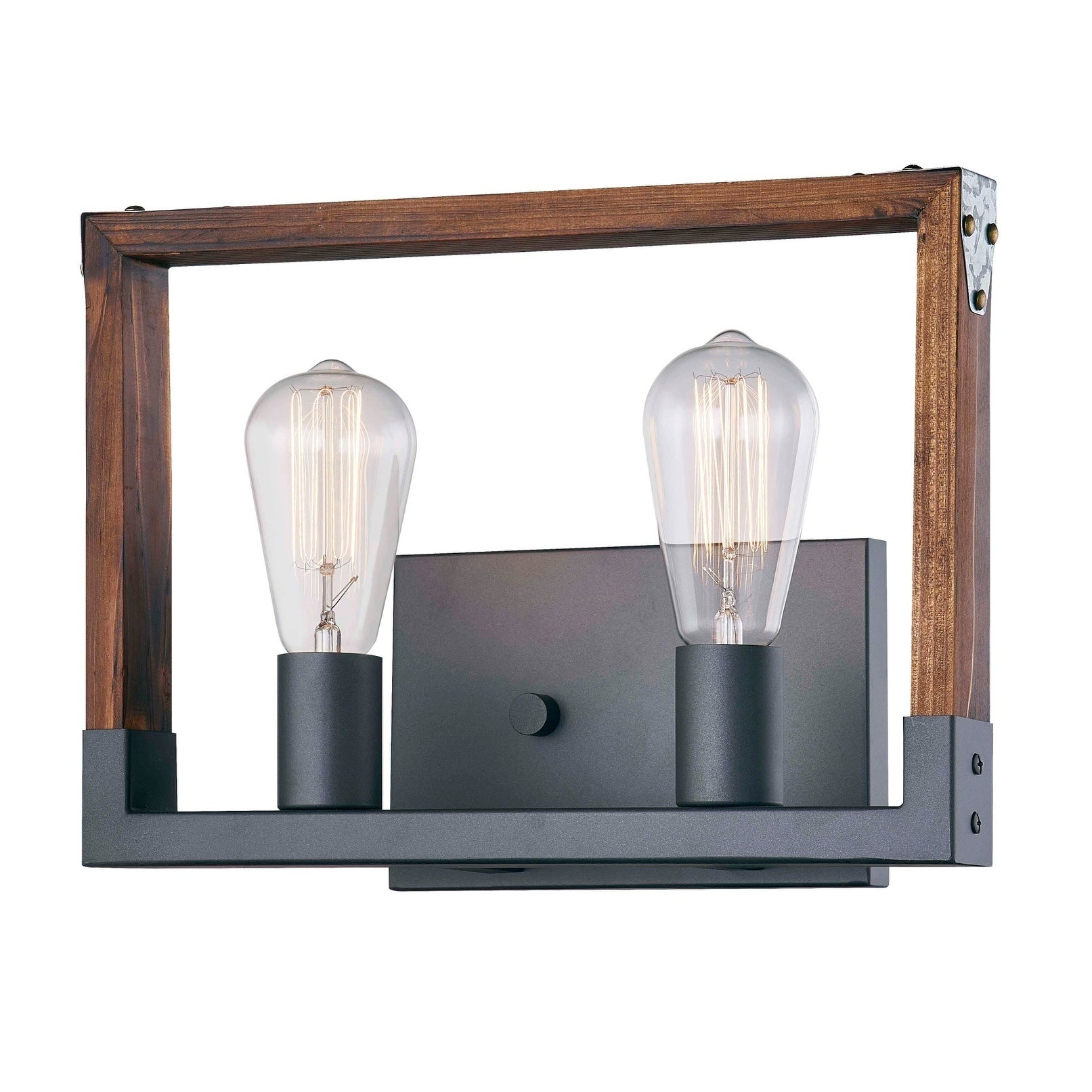 RUSTIC WOOD IN BURNT BROWN COLOR 2-LIGHT WALL LIGHT/ NO BULBS 13 3/4