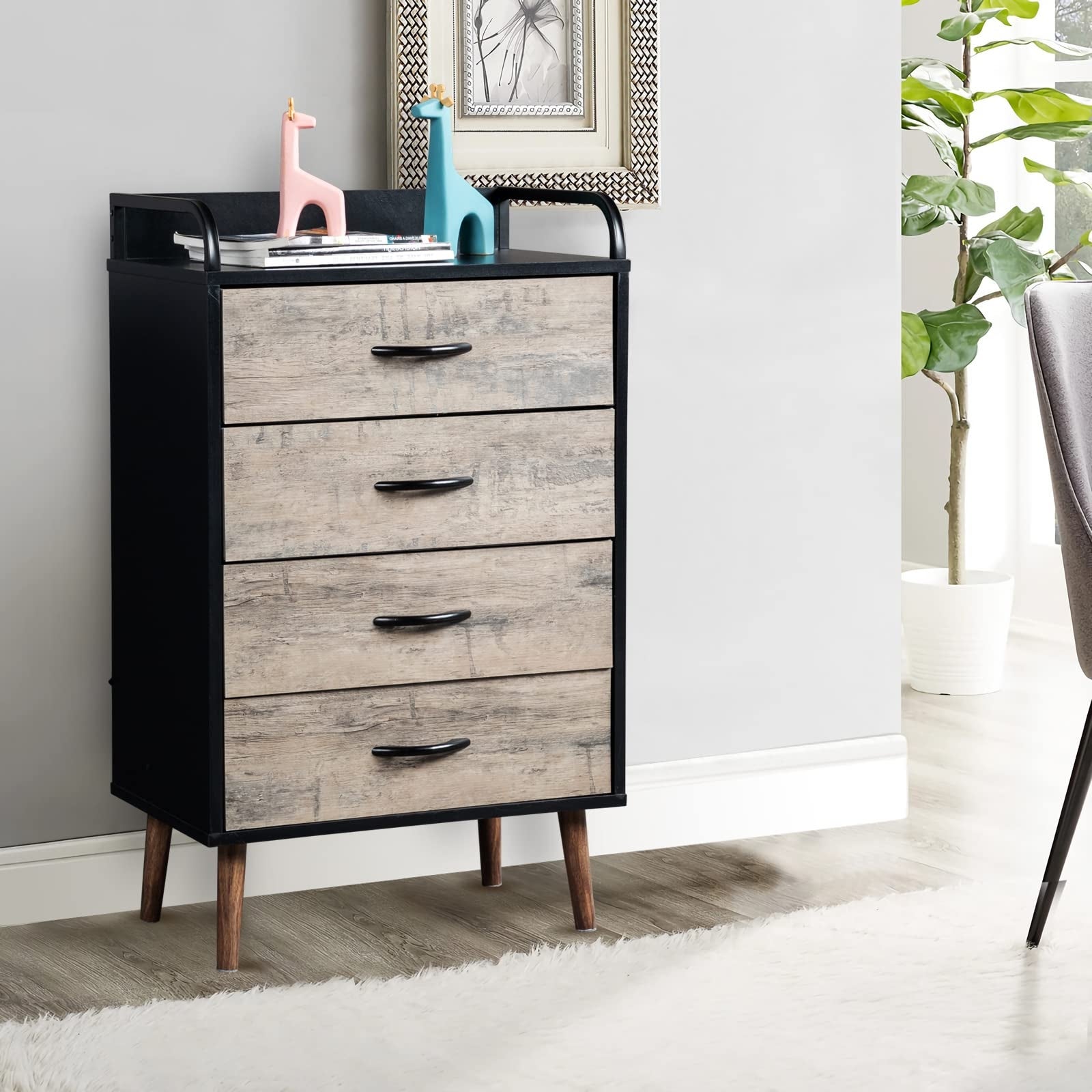 Drawer Dresser， Chest of Drawers for Bedroom， MDF and Fabric Storage Dresser， Sturdy Steel Frame， Wood Top - as picture - - 37668903 - Mycitystee