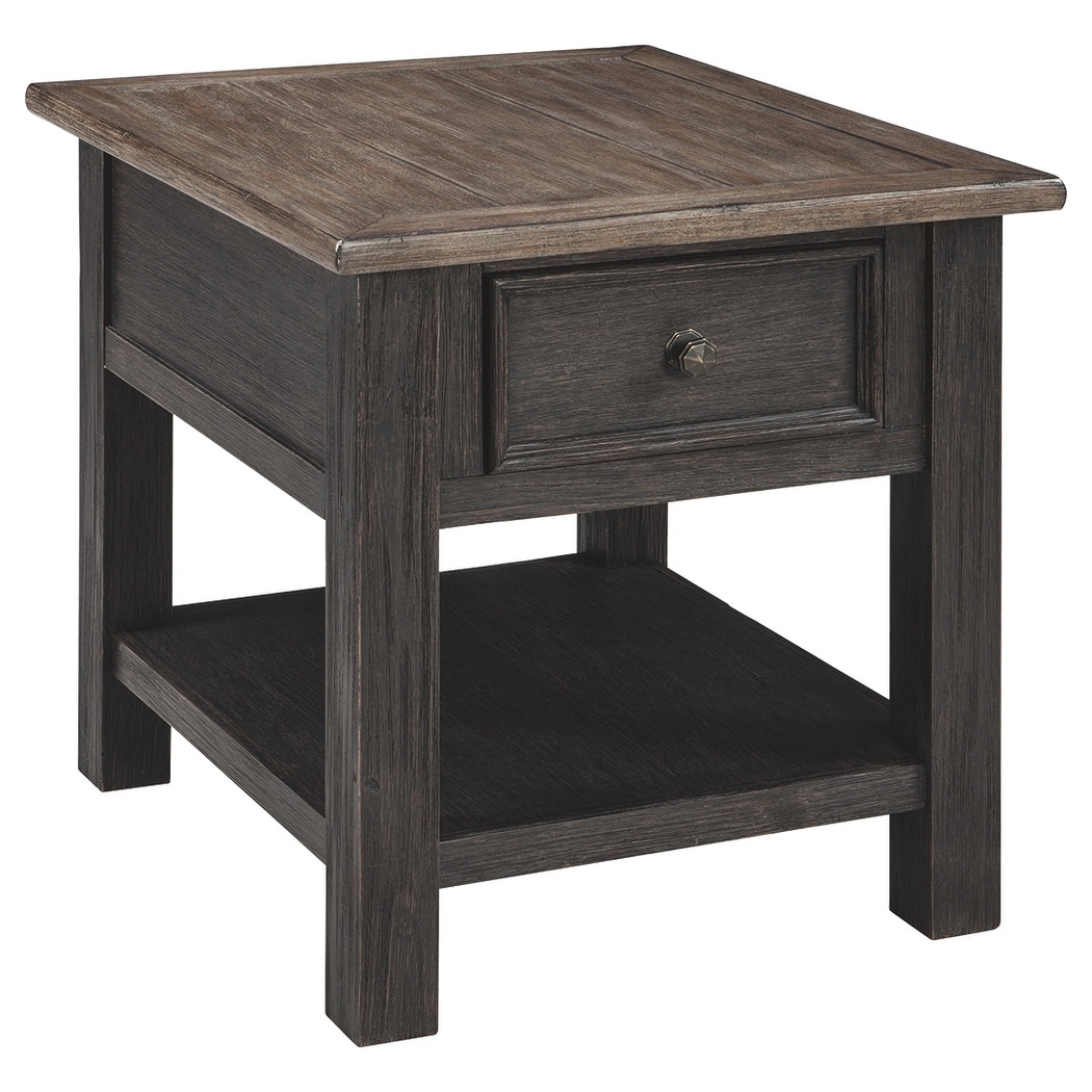 Wooden End Table with One Drawer and One Shelf， Brown and Black - Mycitystee