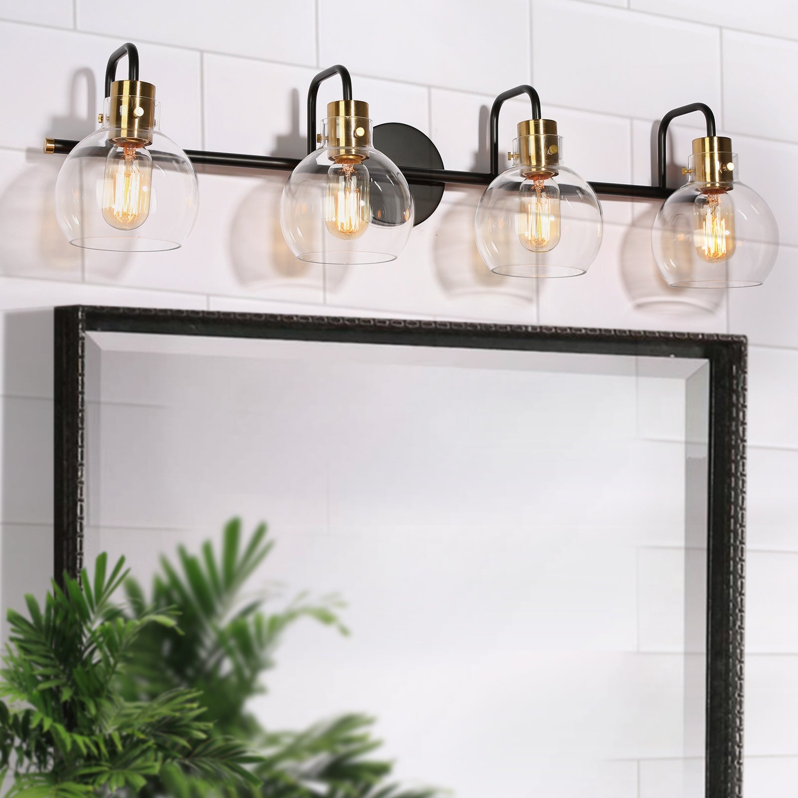 Black Gold 4-Light Modern Vanity Light Fixture Glass Bathroom Wall Sconces - 32