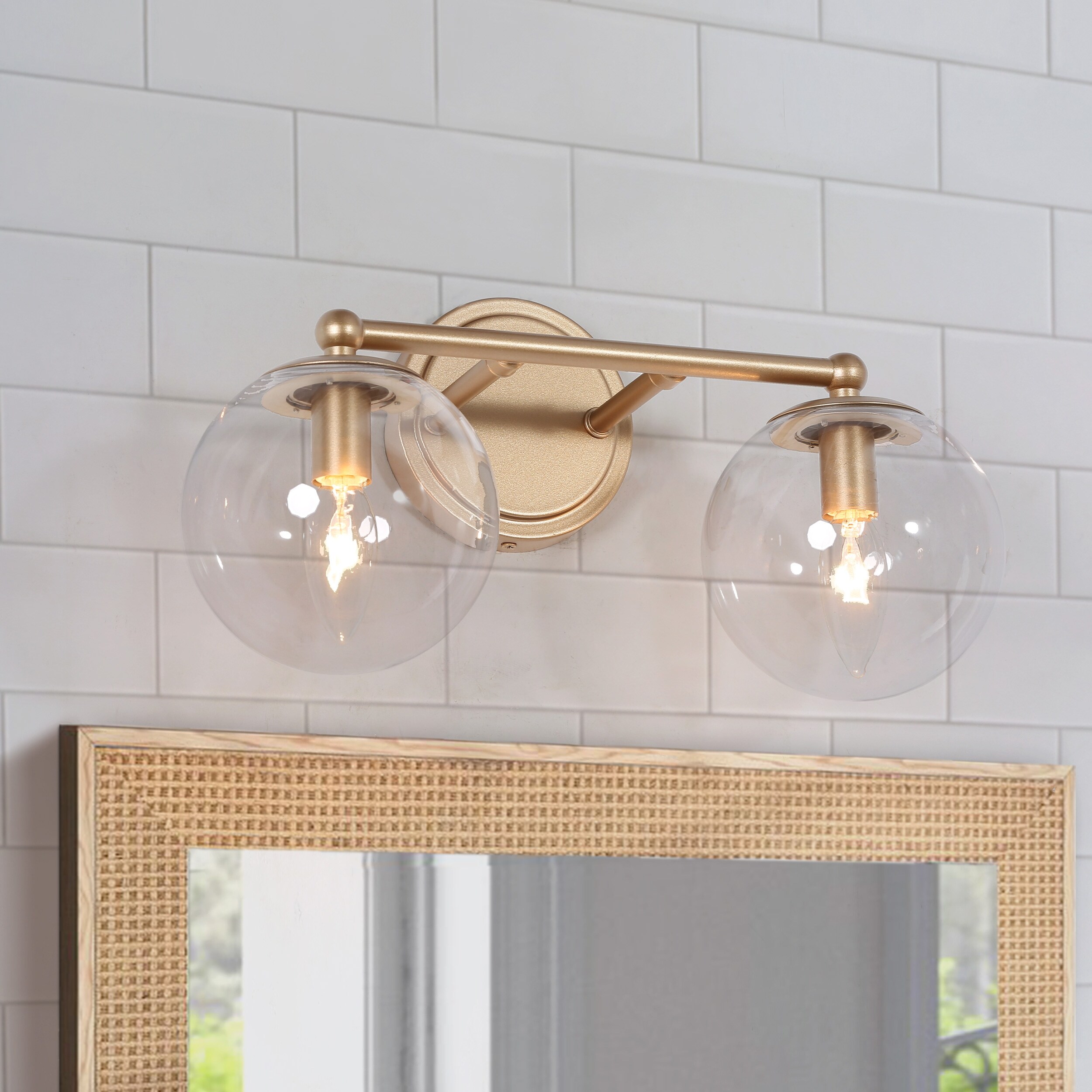 Modern Gold 2-Light Bathroom Vanity Lights Globe Glass Orb Wall Sconces - L 15